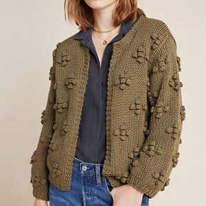 Anthropologie Green Textured Cardigan Sweater